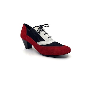 Movimiento Practica Mix Red Black White Handmade Women&#39;s Argentine Tango Practice Shoe - MOVW006