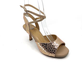 Maestra Maestra Elite Leona Rose Gold Leather Leopard Handmade Women's Argentine Tango Shoe - MOVW593