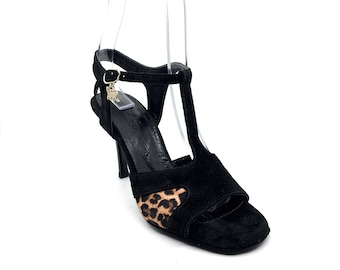 Movimiento Pasada Leopard Black Suede Leopard Handmade Women's Argentine Tango Shoe - MOVW351