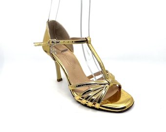 Movimiento Cabeceo Gold Patent Leather Handmade Women's Argentine Tango Shoe - MOVW354