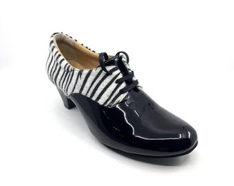 Movimiento Practica Neo Zebra Black Patent Leather Handmade Women's Argentine Tango Practice Shoe - MOVW537