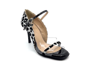 Movimiento Bailarin Leopard Black & White Glitter Transparent Band Handmade Premium Women's Argentine Tango Shoe - MOVW391