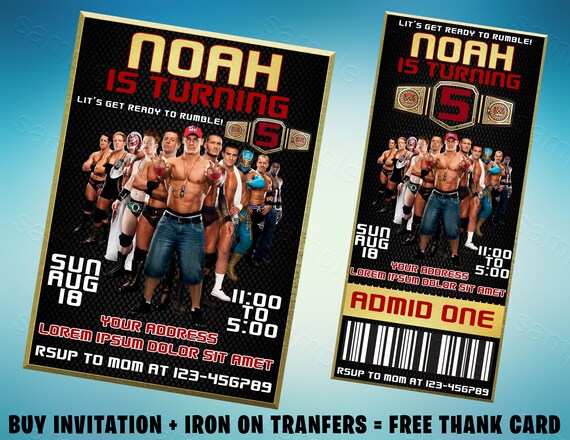 Wwe Wrestling Birthday Invitation, Wrestling Ticket Invitation, Wrestling Celebration, Wwe Invitation, Wwe Birthday, Wrestling Iron Upon Shift image about Wwe Birthday Invitations Printable Free named Wwe Wrestling Birthday Invitation, Wrestling Ticket Invitation, Wrestling Get together, Wwe Invitation, Wwe Birthday, Wrestling Iron Upon Go