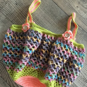 Shopping bag, shopping bag, net bag, handmade shopping bag crochet Green Multicolored image 5