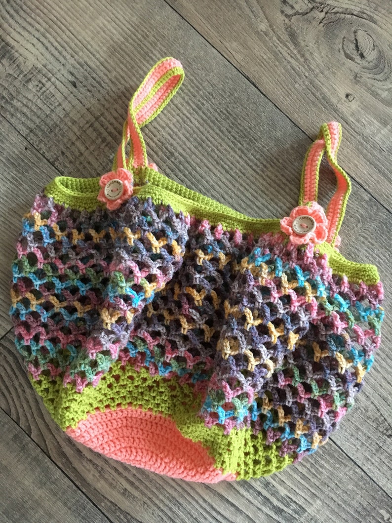 Shopping bag, shopping bag, net bag, handmade shopping bag crochet Green Multicolored image 5