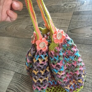 Shopping bag, shopping bag, net bag, handmade shopping bag crochet Green Multicolored image 2