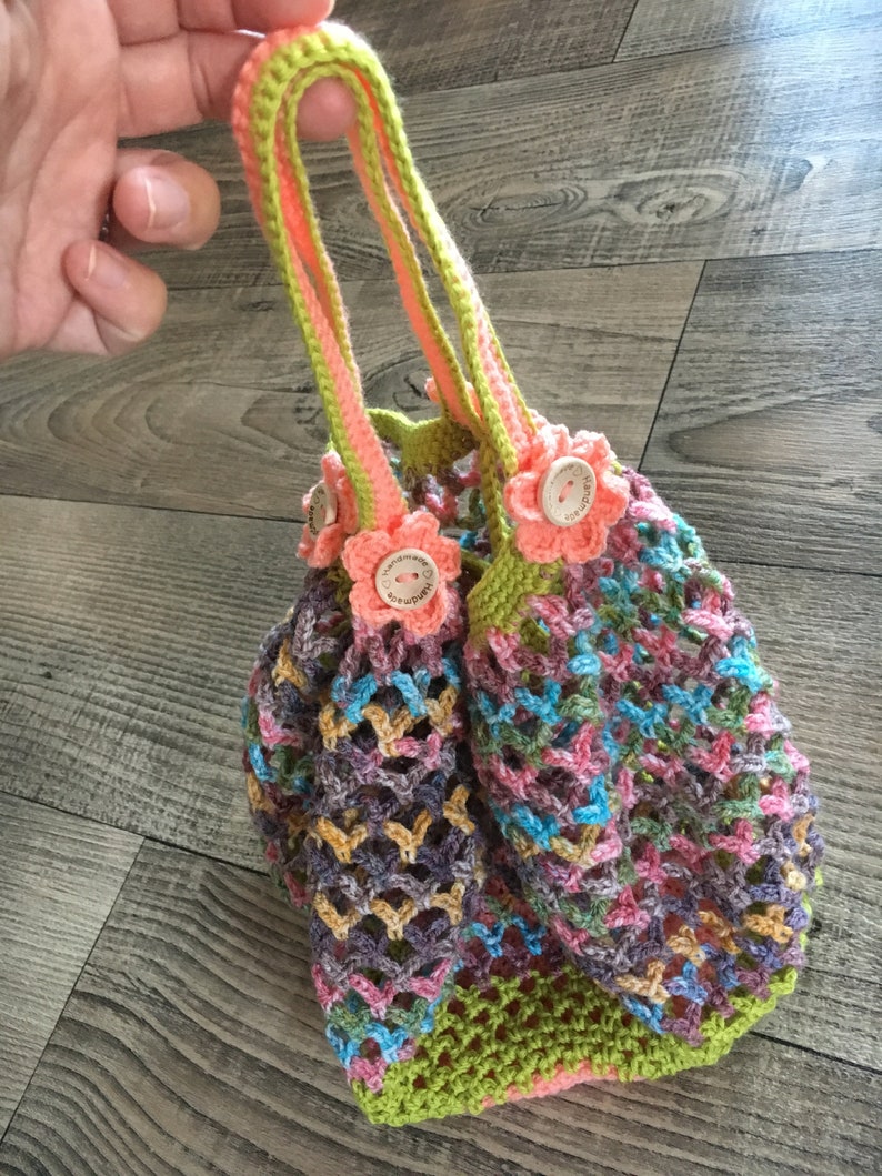 Shopping bag, shopping bag, net bag, handmade shopping bag crochet Green Multicolored image 2