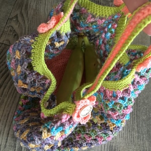 Shopping bag, shopping bag, net bag, handmade shopping bag crochet Green Multicolored image 1