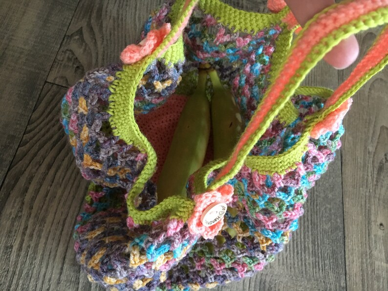 Shopping bag, shopping bag, net bag, handmade shopping bag crochet Green Multicolored image 1