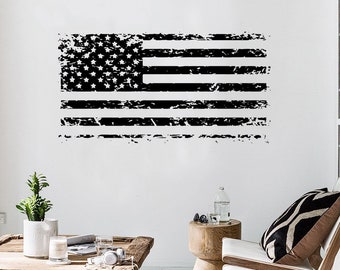American flag wall decal | Retro USA Flag decor | Antique sketch flag | Patriotic themed room | Grunge style decal | vintage usa flag | B&G