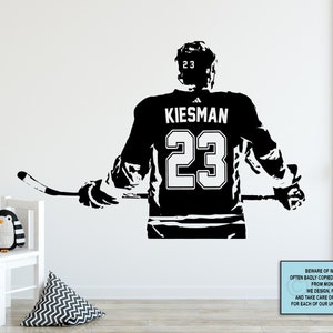 Hockey Wall Art - Custom Name Hockey Decal - Right Left handed Hockey Wall decor - Ice Hockey vinyl sticker - Choose Name and Jersey Numbers