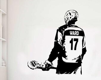Personalized Lacrosse Player Wall Decal: Custom Name & Number Vinyl Art