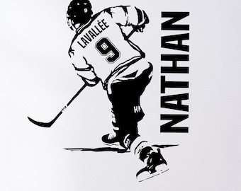 Custom Hockey Player Vinyl Wall Decal - Personalized Name & Number