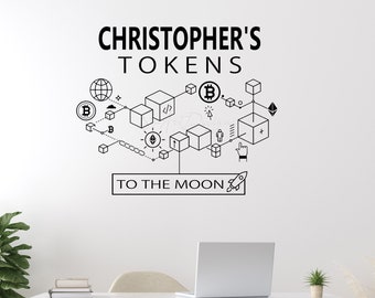 Crypto CUSTOM Name To the Moon - Crypto blockchain wall vinyl decal - Bitcoin - Ethereum - Wallet - Token - Crypto money - Office decor