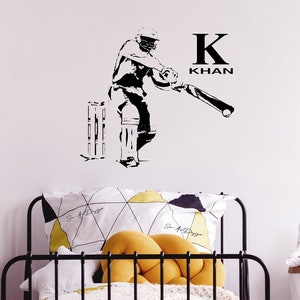 Cricket Vinyl Decal - Custom Name & Initial - Cricket Player - Wall ...