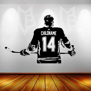 Hockey Wall Art - Custom Name Hockey Decal - Right Left handed Hockey Wall decor - Ice Hockey vinyl sticker - Choose Name and Jersey Numbers