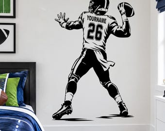 Personalized Football Wall Decal, Custom Quarterback Name & Number, Football Player Bedroom Decor