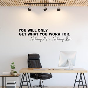 Gym wall design - You Will Only Get What You Work For - Wall decal sticker -  - Office decor - Workout motivation - Home gym quote - Fitness