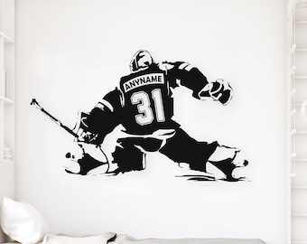 Goalie Hockey Decor - Wall Art Vinyl Decal Sticker - Personalized Ice Hockey Goaltender, Custom name, jersey numbers, Man Cave, boy Bedroom,