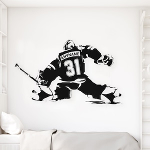 Goalie Hockey Decor - Wall Art Vinyl Decal Sticker - Personalized Ice Hockey Goaltender, Custom name, jersey numbers, Man Cave, boy Bedroom,