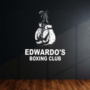 Boxing Sign Vinyl wall Decal- Custom name & text Gym decor - Boxing gloves - Fitness boxing club, kickboxing, boxe, MMA, home boxing studio