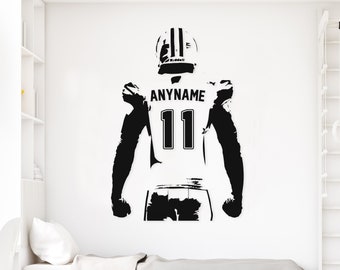 Football Wall Art - Custom Name Football Decal - American Football Wall decor vinyl sticker boy bedroom  - Choose Name and Jersey Numbers