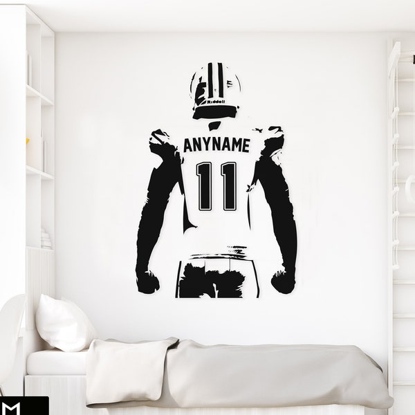 Football Wall Art - Custom Name Football Decal - American Football Wall decor vinyl sticker boy bedroom  - Choose Name and Jersey Numbers