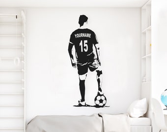 Soccer Wall Art - Custom Name Football Decal - Soccer football player Wall decor - silhouette vinyl sticker - Choose Name and Jersey Numbers