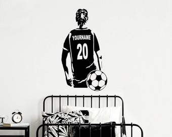 Personalized Soccer Girl Wall Decal: Custom Name & Number Vinyl Sticker