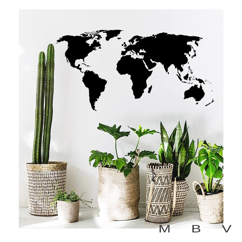 World Map Vinyl Decal World Map Wall Art Earth Etsy Hong Kong