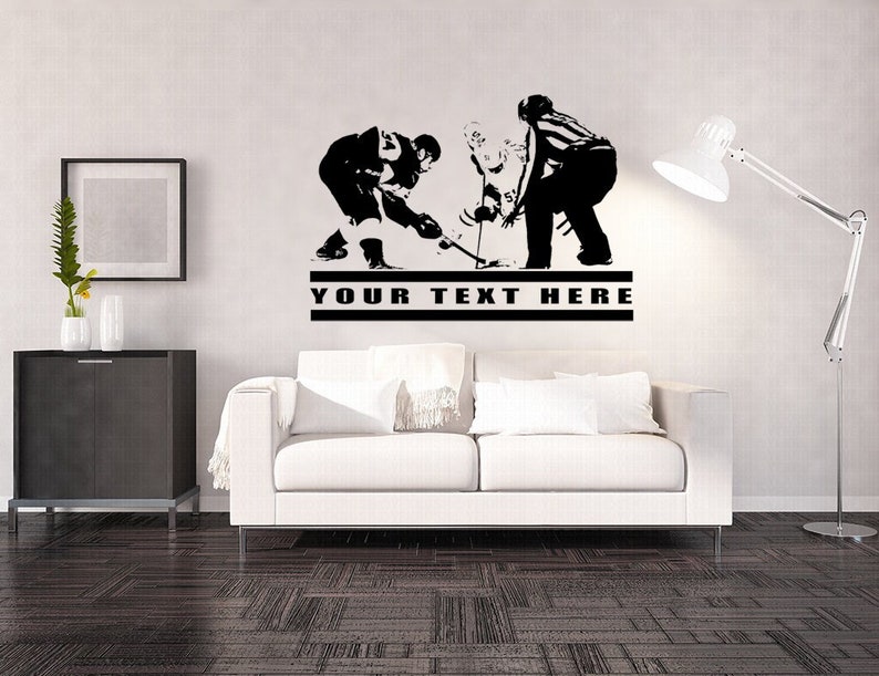 Custom Hockey Wall Decal Your Text Hockey Faceoff Hockey Etsy