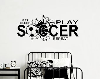 SOCCER Wall Decal | Eat Sleep Play soccer | kids Boy teenager bedroom Decor | Sports Wall Art Vinyl Sticker | Removable decals soccer ball