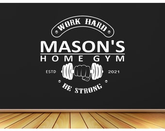 Custom gym logo for home gym and fitness center | Vinyl Wall Decal Large Sticker PERSONALIZED Name, Text, Established year