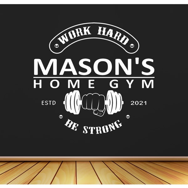 Custom gym logo for home gym and fitness center | Vinyl Wall Decal Large Sticker PERSONALIZED Name, Text, Established year