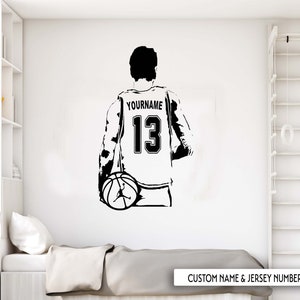 Basketball Wall Decal - Personalized this basketball player with your kids name and jersey numbers - Custom vinyl  Boy bedroom decor - gift