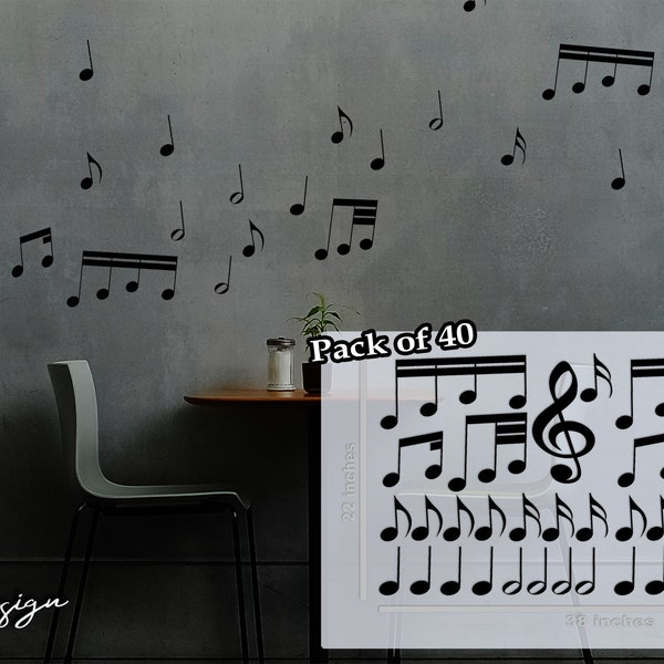 Music Notes Decals - pack of 40 - music notes wall art - vinyl stickers - car windows , wall decor, music staff, piano, studio, clé de sol