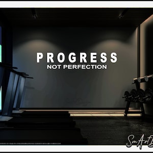 Progress Not Perfection - Vinyl Wall Decal - Yoga | Fitness | Small Business | Home gym Motivational Quote Office Fitness Room Wall Decor