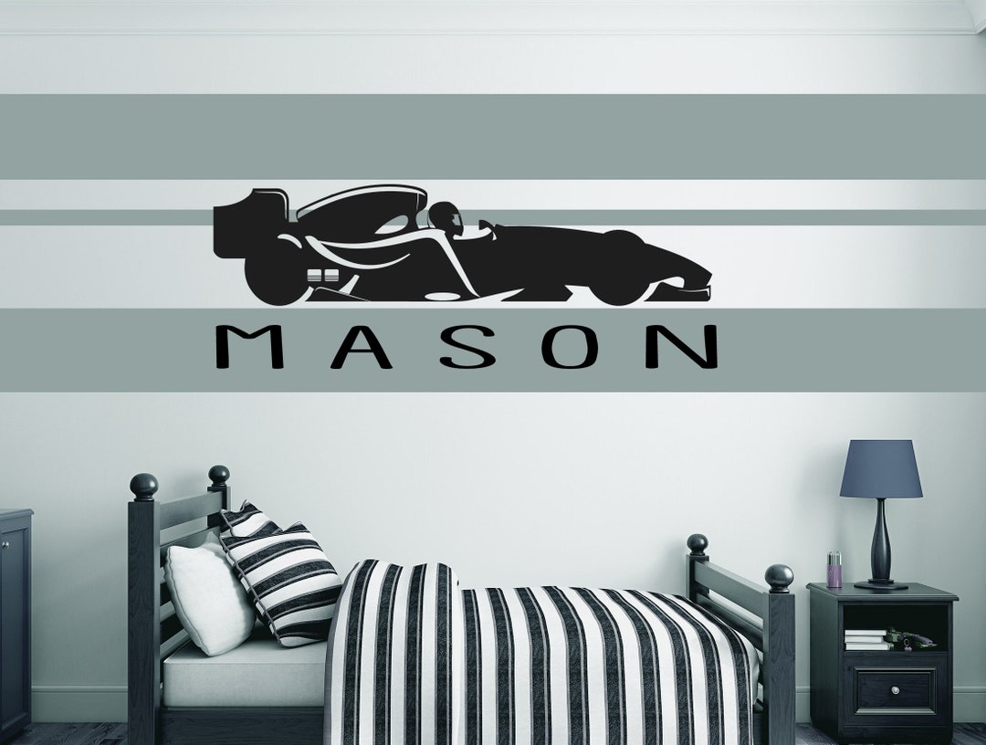 Custom Name Race Car Wall Decal Personalized Racing Car Etsy