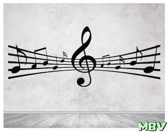 Music Staff Wall Decal | Music notes Wall Art | Music sheet Wall Decor | treble G clef clé de sol Vinyl Sticker | Removable | Free Shipping