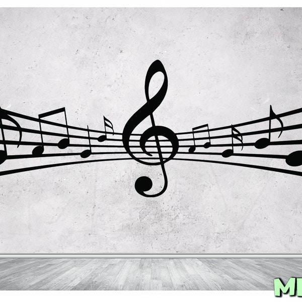 Music Staff Wall Decal | Music notes Wall Art | Music sheet Wall Decor | treble G clef clé de sol Vinyl Sticker | Removable | Free Shipping