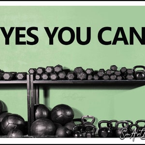 Yes you can, motivation wall vinyl decal, inspirational gym wall decor, success quote, office decor, home gym sticker 画像 4