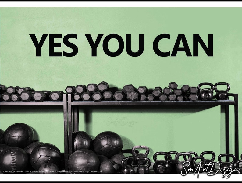 Yes you can, motivation wall vinyl decal, inspirational gym wall decor, success quote, office decor, home gym sticker 画像 4