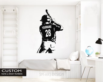 Baseball Wall Decal - Custom Name Baseball Wall decor - Wall Art Baseball player boy bedroom vinyl sticker Choose Name and Jersey Numbers