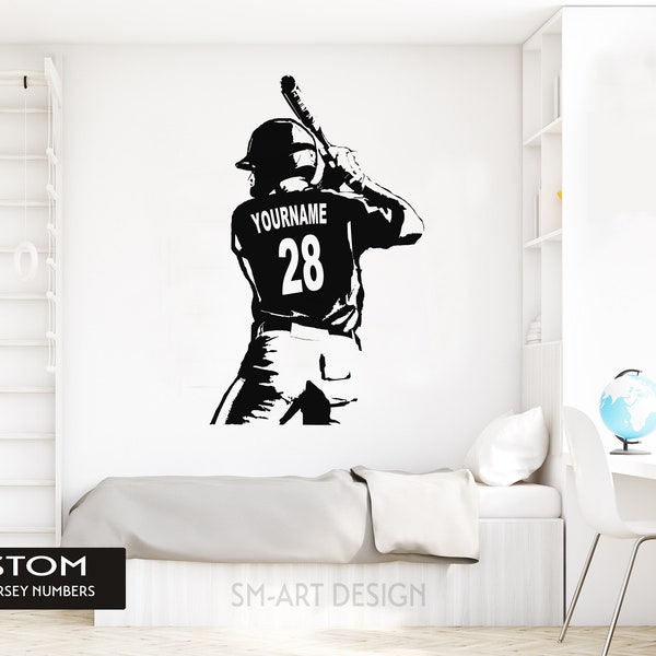 Baseball Wall Decal - Custom Name Baseball Wall decor - Wall Art Baseball player boy bedroom vinyl sticker Choose Name and Jersey Numbers