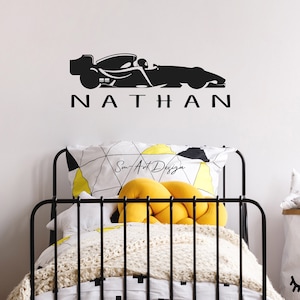 Custom Name Race Car wall decal, personalized racing car sticker for kids bedroom, sports car, gift for boy