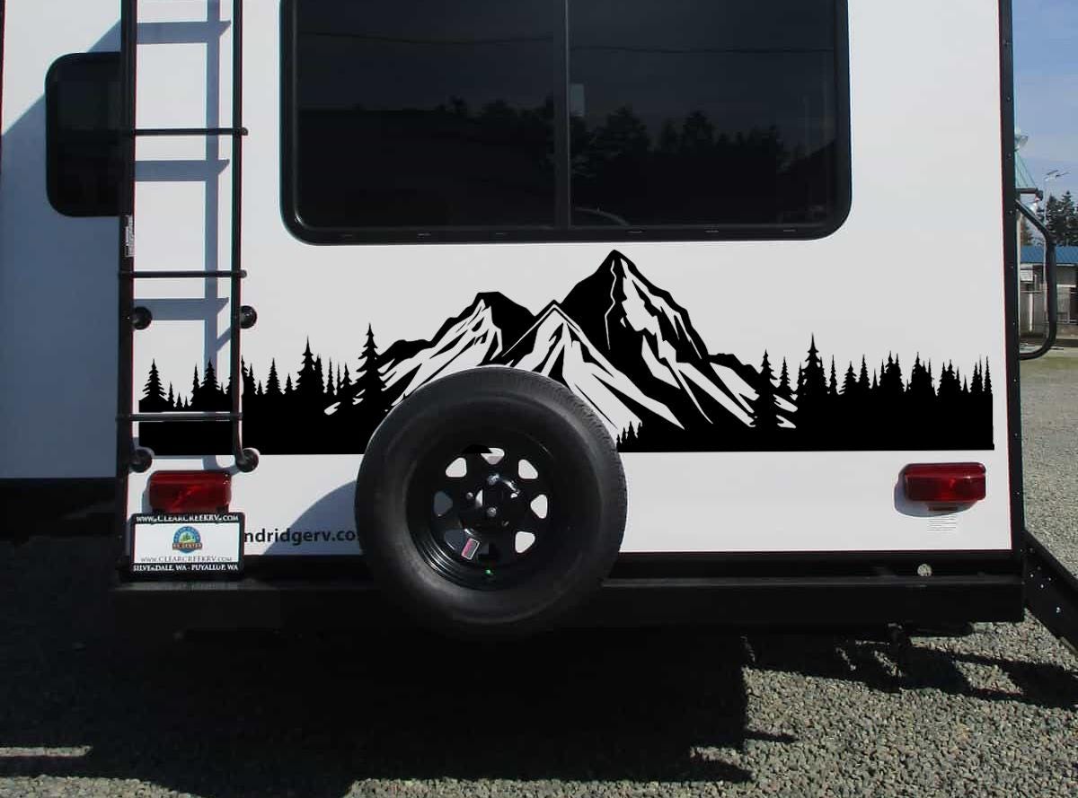 Mountain Truck Decal, Camper RV Forest Sticker, Van Landscape Vinyl ...