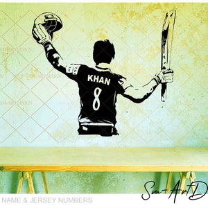 Cricket Wall Art Decal - Custom Name Cricket Player - Wall Decor Vinyl ...