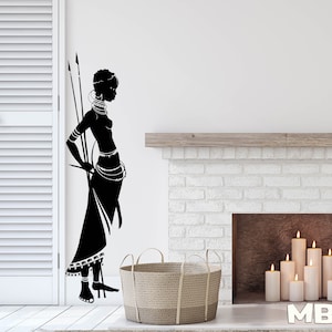 African woman Wall Decor - Housewares Tribal African wowan Wall Art Vinyl Decal - African Wall Decal - Vinyl sticker living girl - warrior