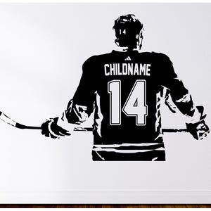 Hockey Wall Art - Custom Name Hockey Decal - Right Left handed Hockey Wall decor - Ice Hockey vinyl sticker - Choose Name and Jersey Numbers