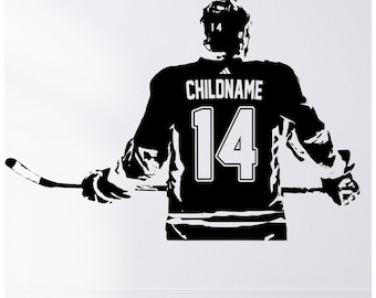 Hockey Wall Art - Custom Name Hockey Decal - Right Left handed Hockey Wall decor - Ice Hockey vinyl sticker - Choose Name and Jersey Numbers
